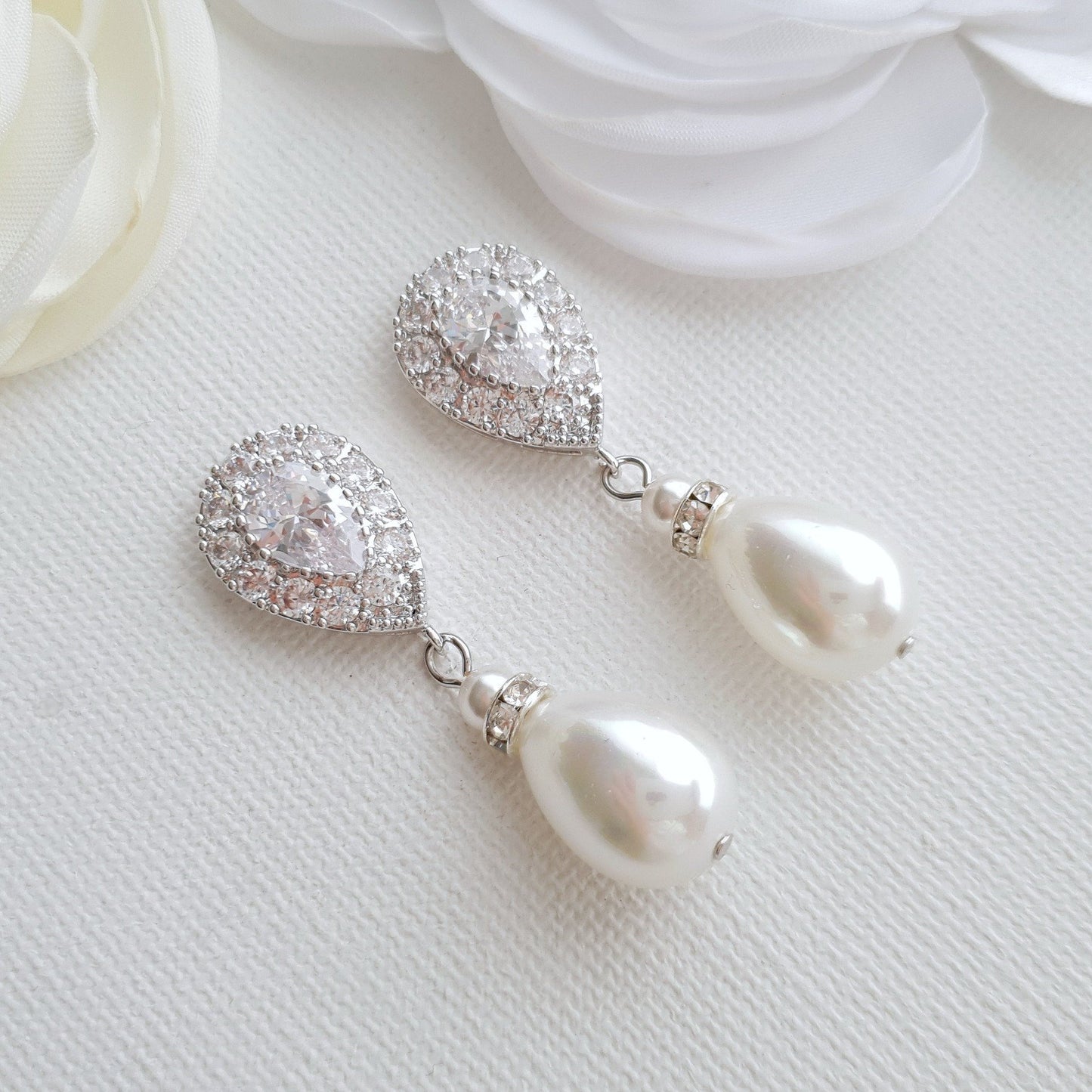 Silver Pearl Drop Earrings- Poetry Designs