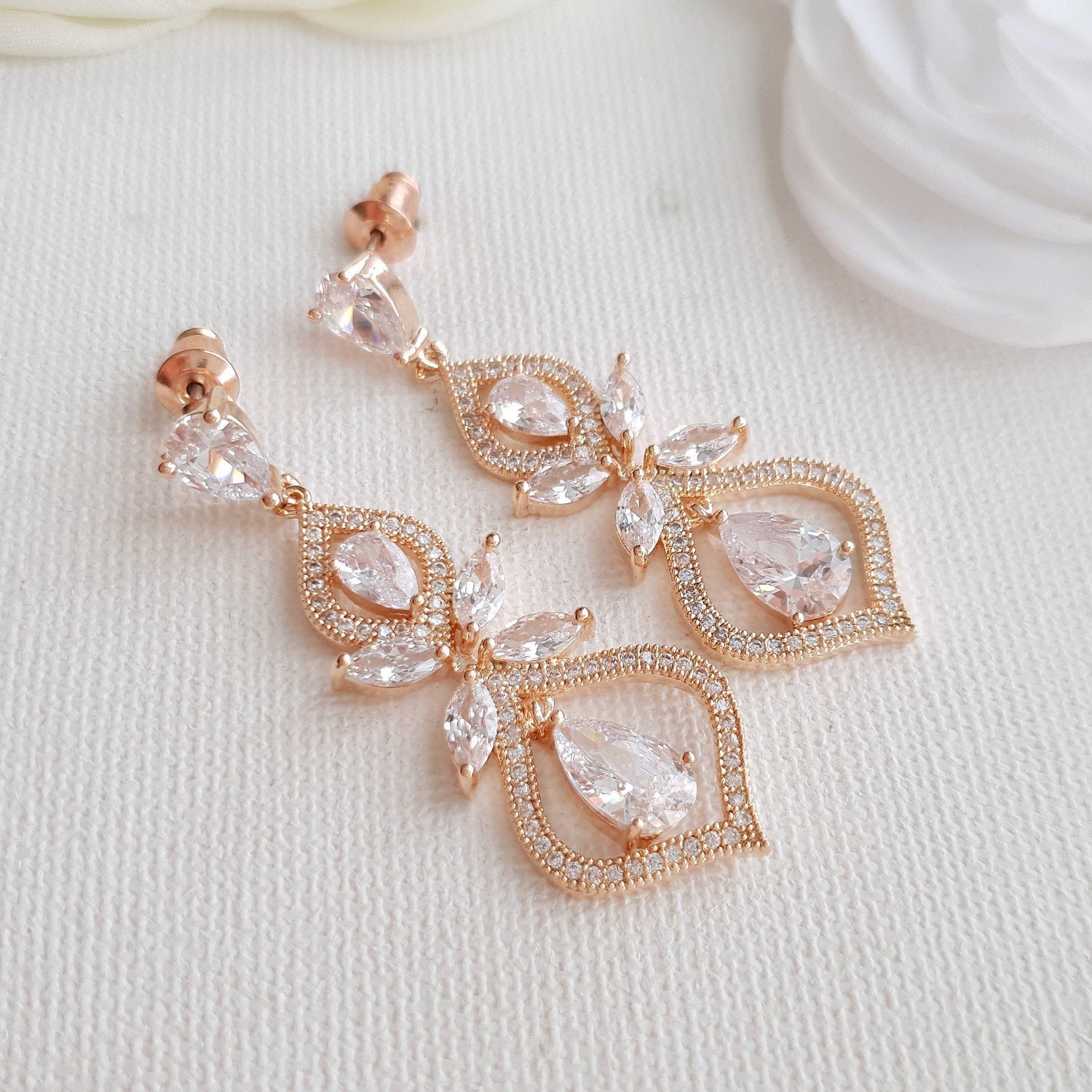 Wedding Earrings for Brides Rose Gold- Meghan - PoetryDesigns