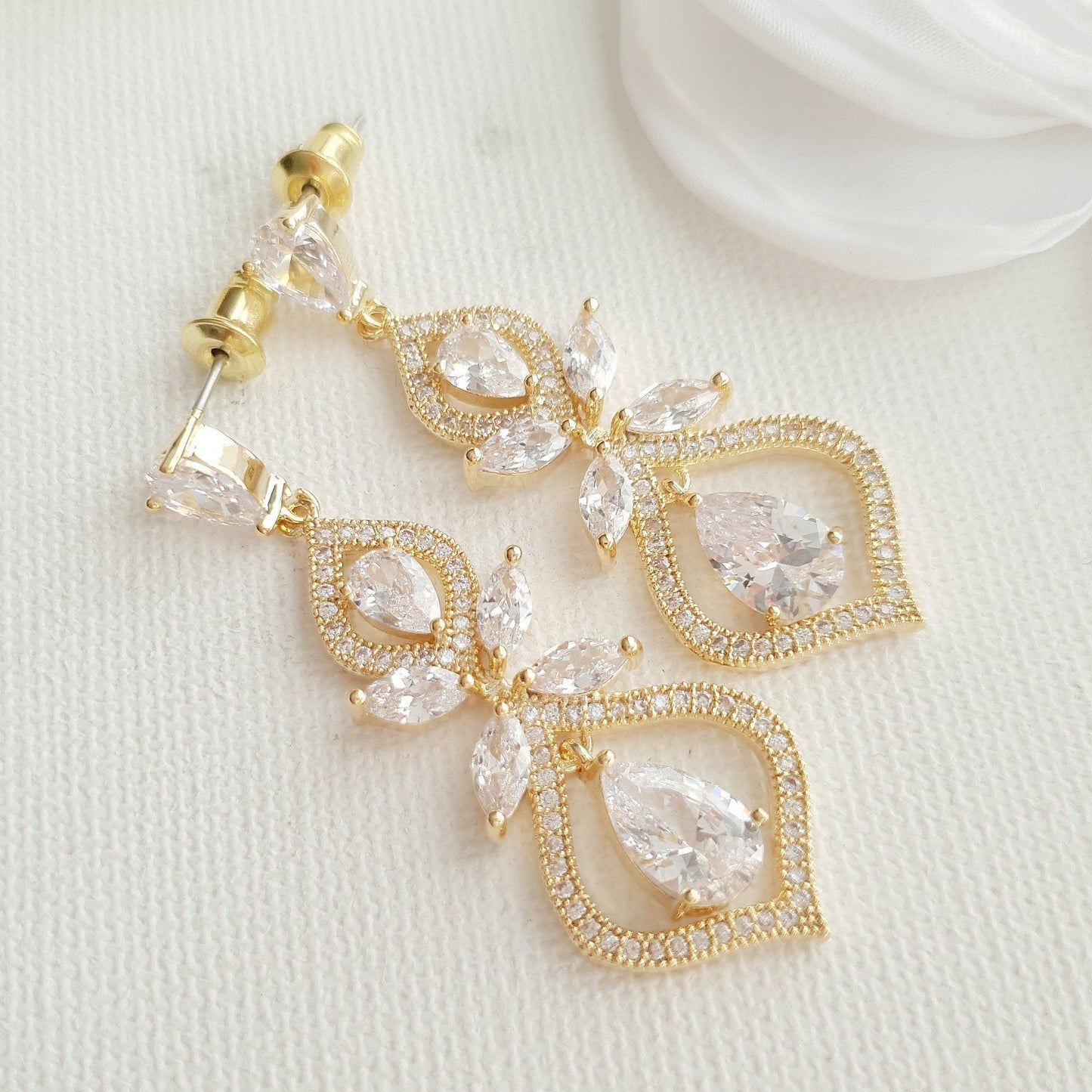 Gold crystal earrings for weddings