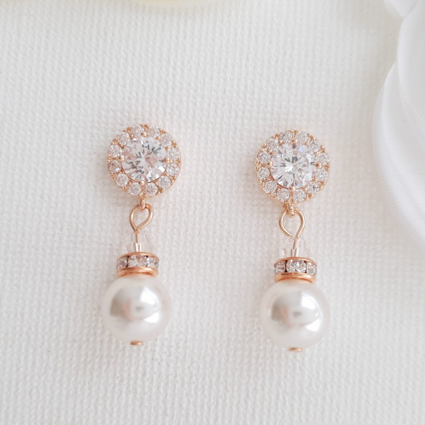 Simple Rose Gold Drop Pearl Earrings- Bronte - PoetryDesigns