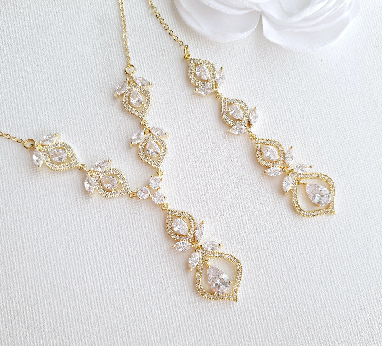 Crystal Gold Wedding Necklace & Back Jewelry-Meghan - PoetryDesigns