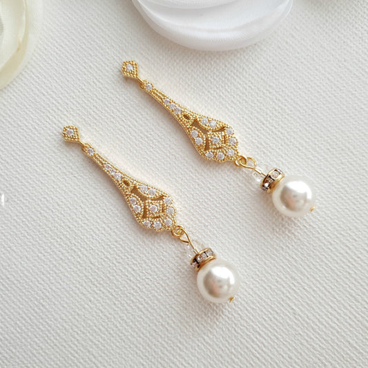 Vintage Round Pearl Drop Earrings-Lisa - PoetryDesigns