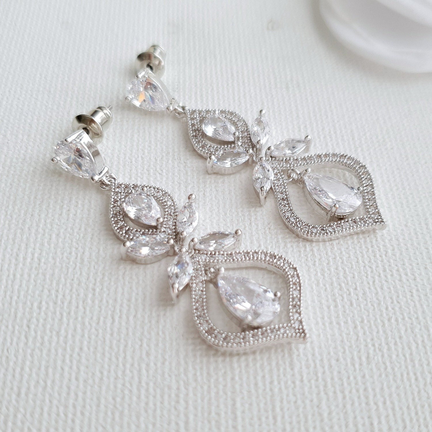 Teardrop Wedding Earrings for Brides Silver- Meghan - PoetryDesigns