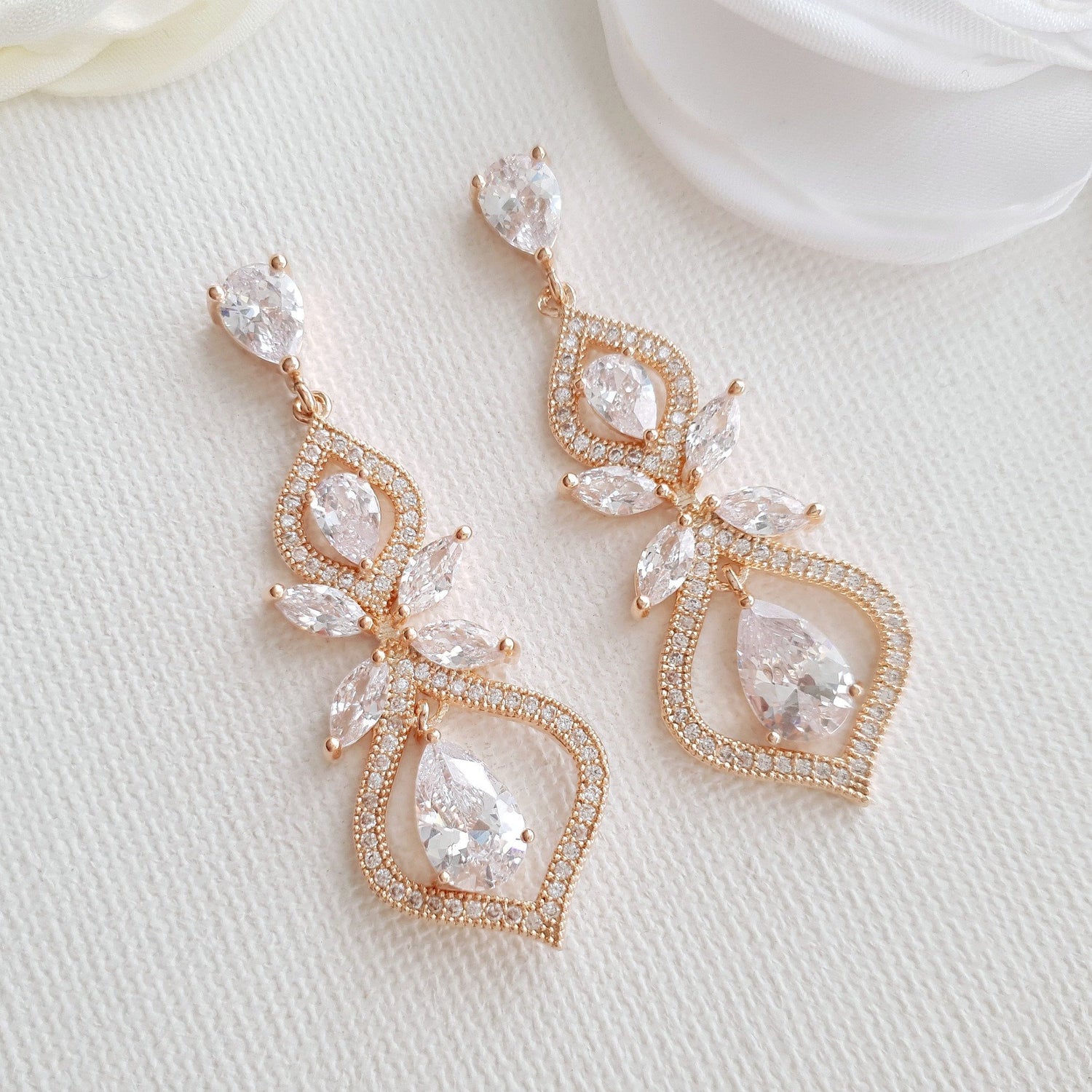 Wedding Earrings for Brides Rose Gold- Meghan - PoetryDesigns
