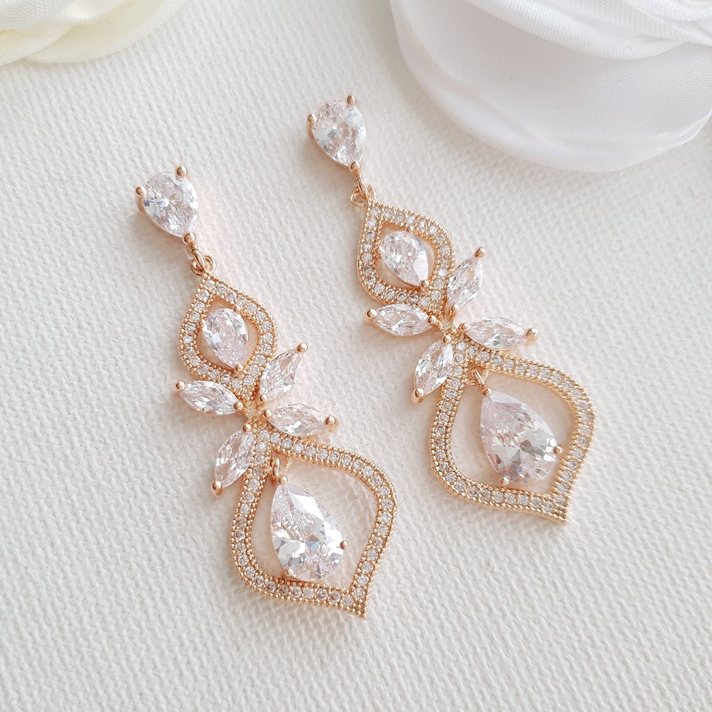 rose gold crystal earrings for weddings & brides