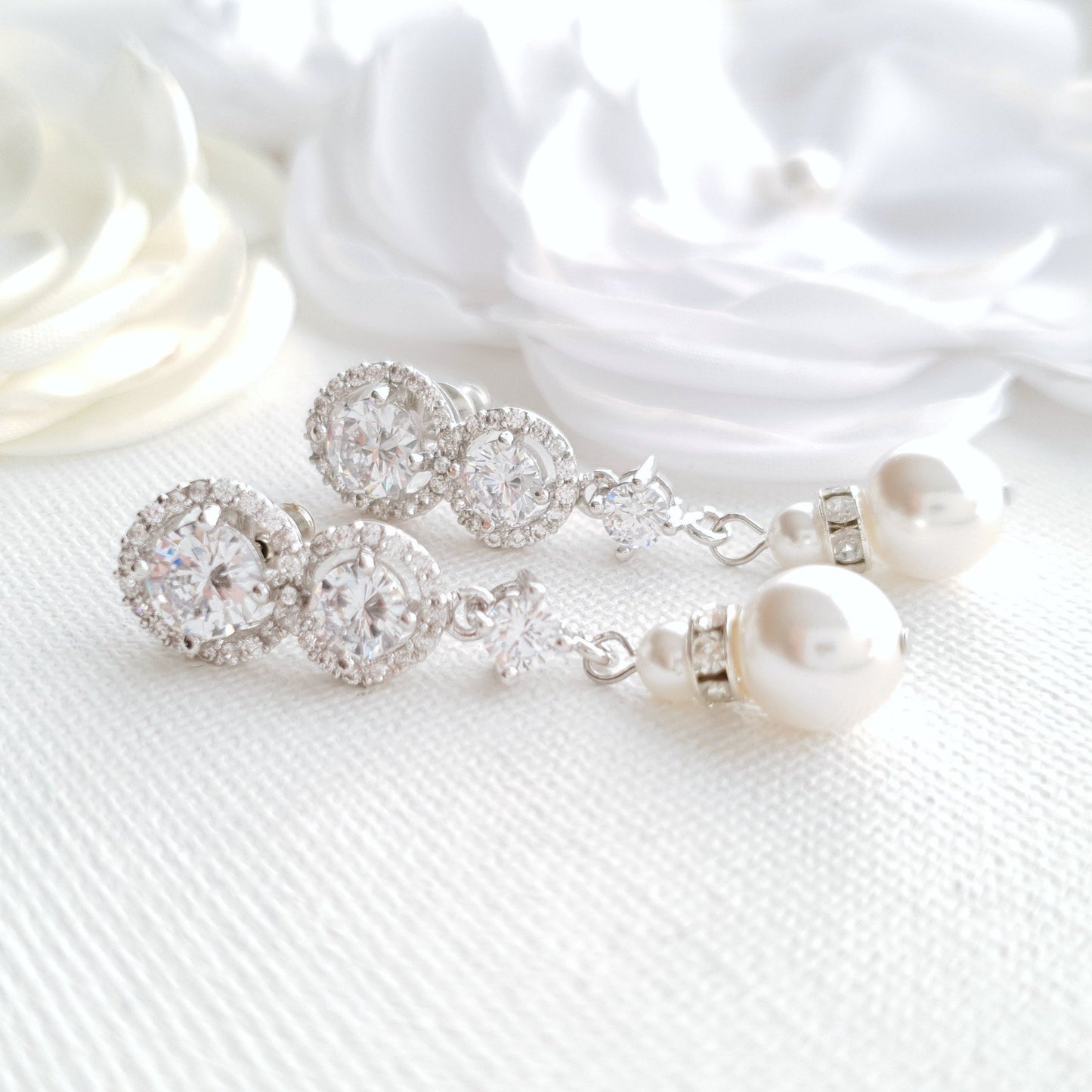 Swarovski Pearl Drop Bridal Earrings- Sarah - PoetryDesigns