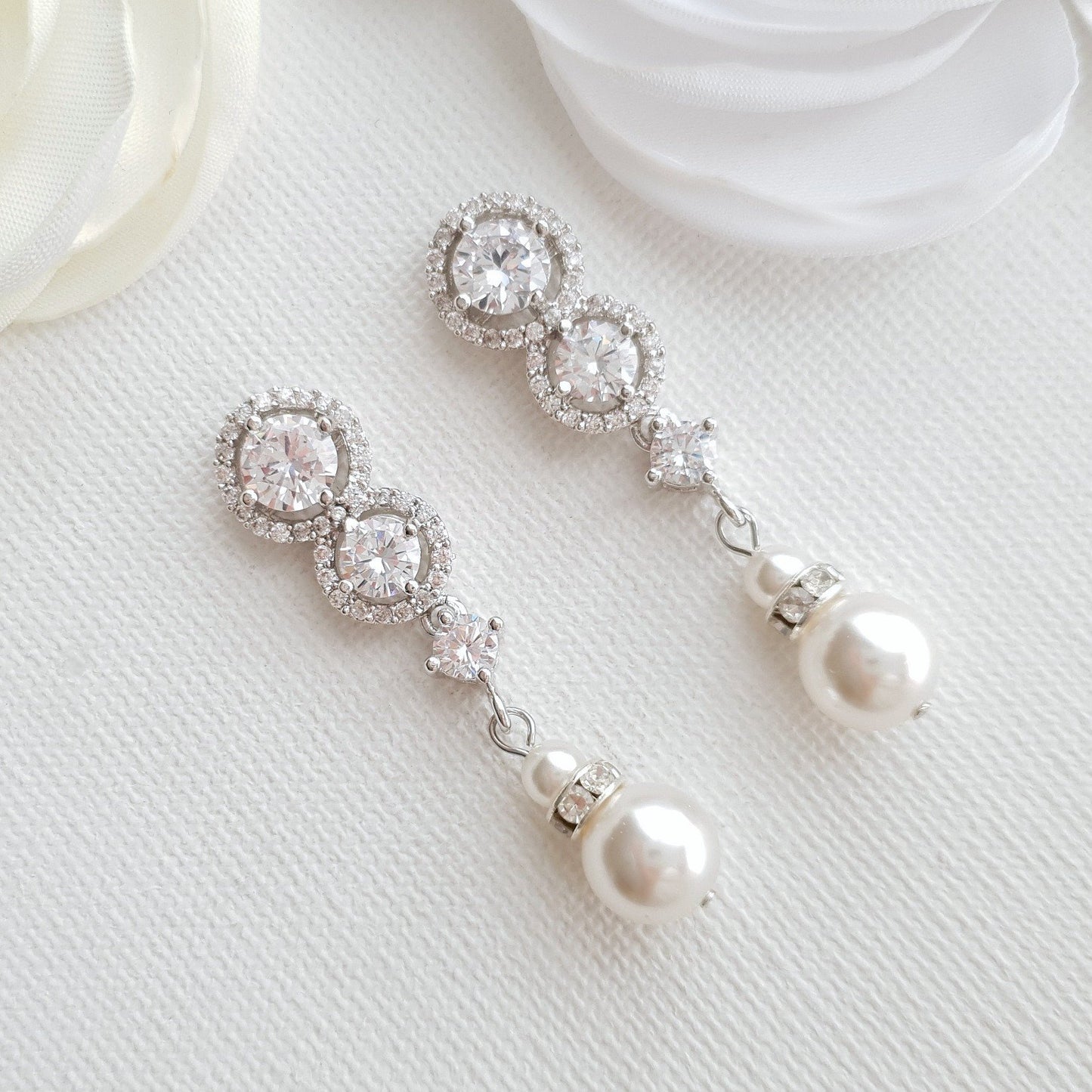 Swarovski Pearl Drop Bridal Earrings- Sarah - PoetryDesigns