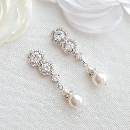 Swarovski Pearl Drop Bridal Earrings- Sarah - PoetryDesigns