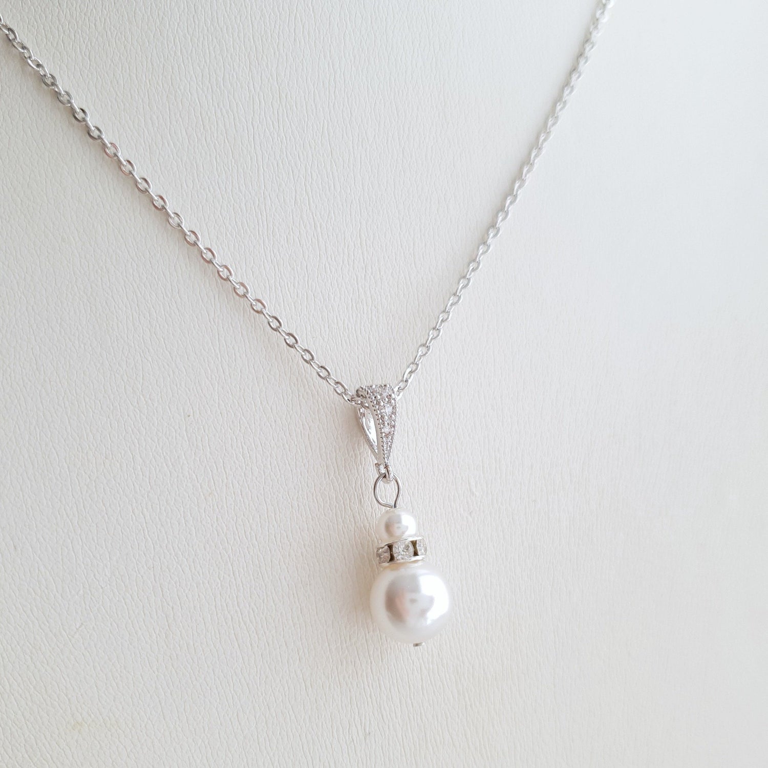 Silver Bridesmaid Pearl Necklace- Ava - PoetryDesigns
