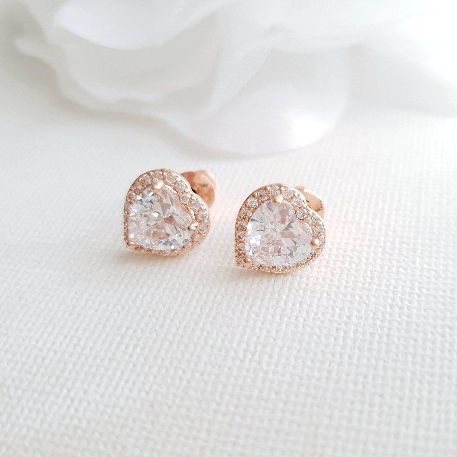 Rose Gold Heart Stud Earrings -Diana - PoetryDesigns