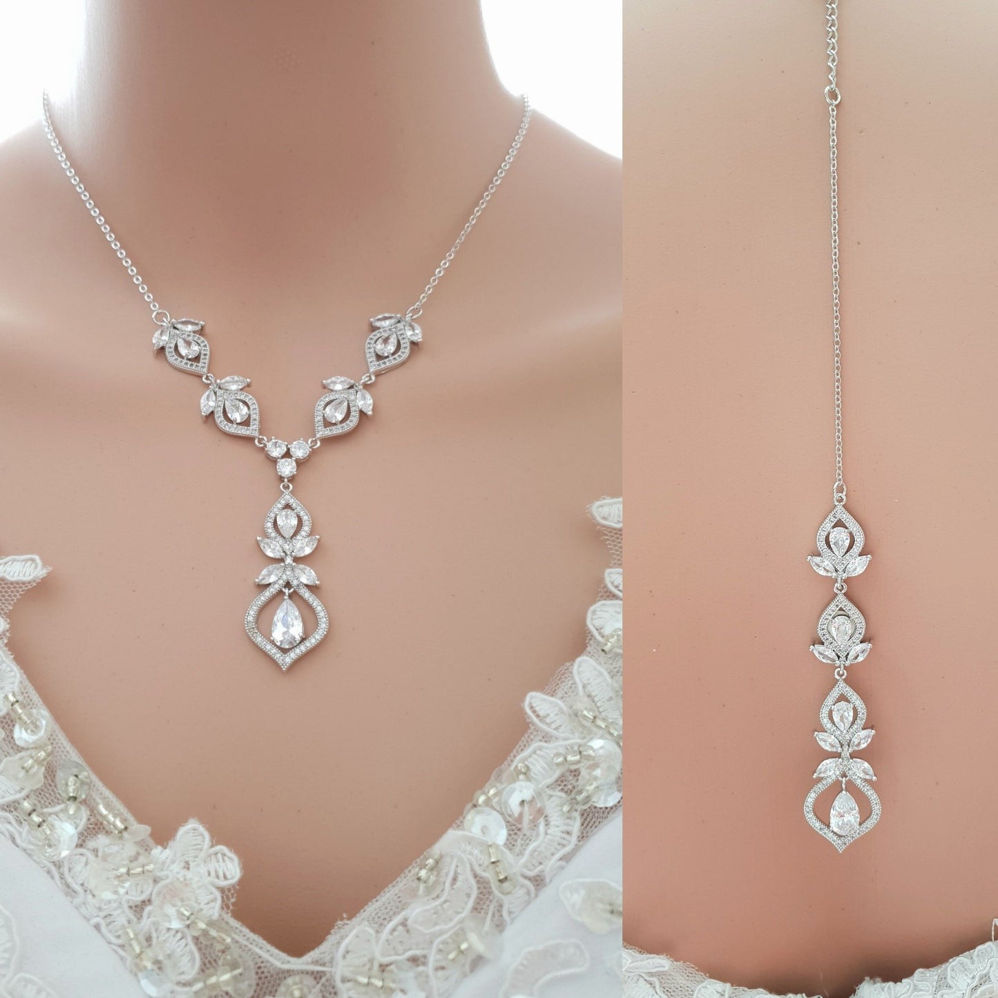 Back Necklace Rose Gold Bridal Necklace Crystal Wedding Necklace Gold Back Drop Necklace Backdrop Necklace for Brides Bridal Jewelry Meghan - PoetryDesigns