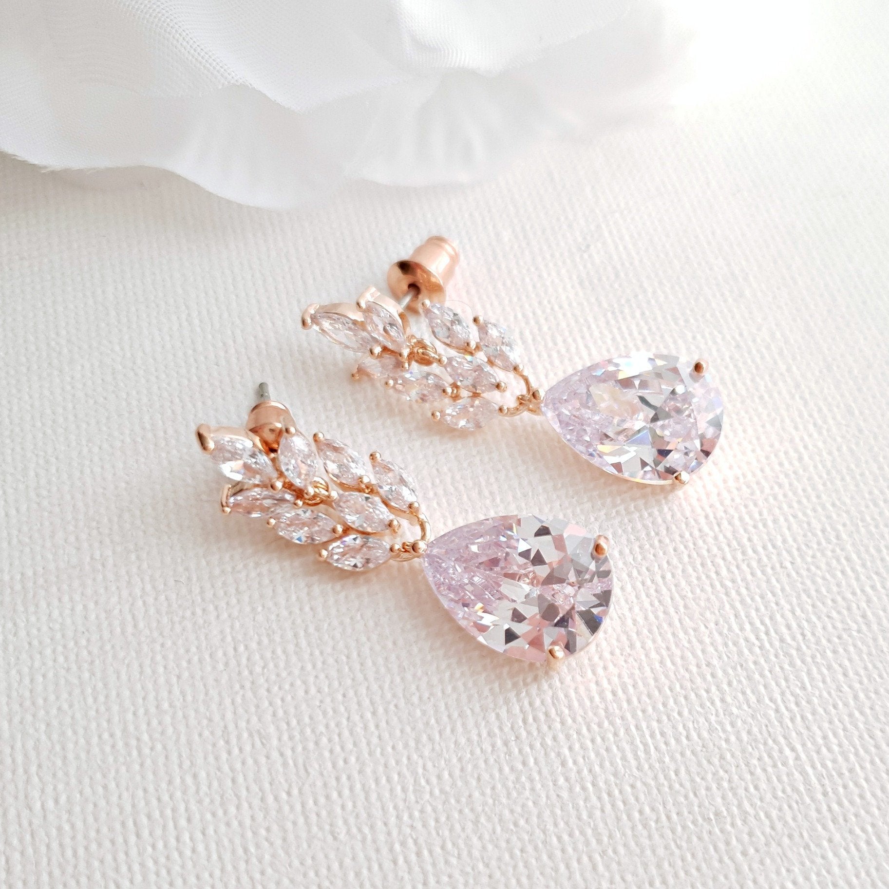 Rose Gold Leaf Necklace Earrings Wedding Set- Willow - PoetryDesigns