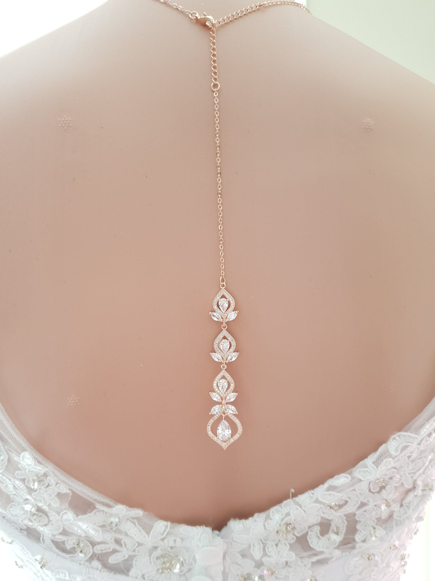 Back Necklace Rose Gold Bridal Necklace Crystal Wedding Necklace Gold Back Drop Necklace Backdrop Necklace for Brides Bridal Jewelry Meghan - PoetryDesigns