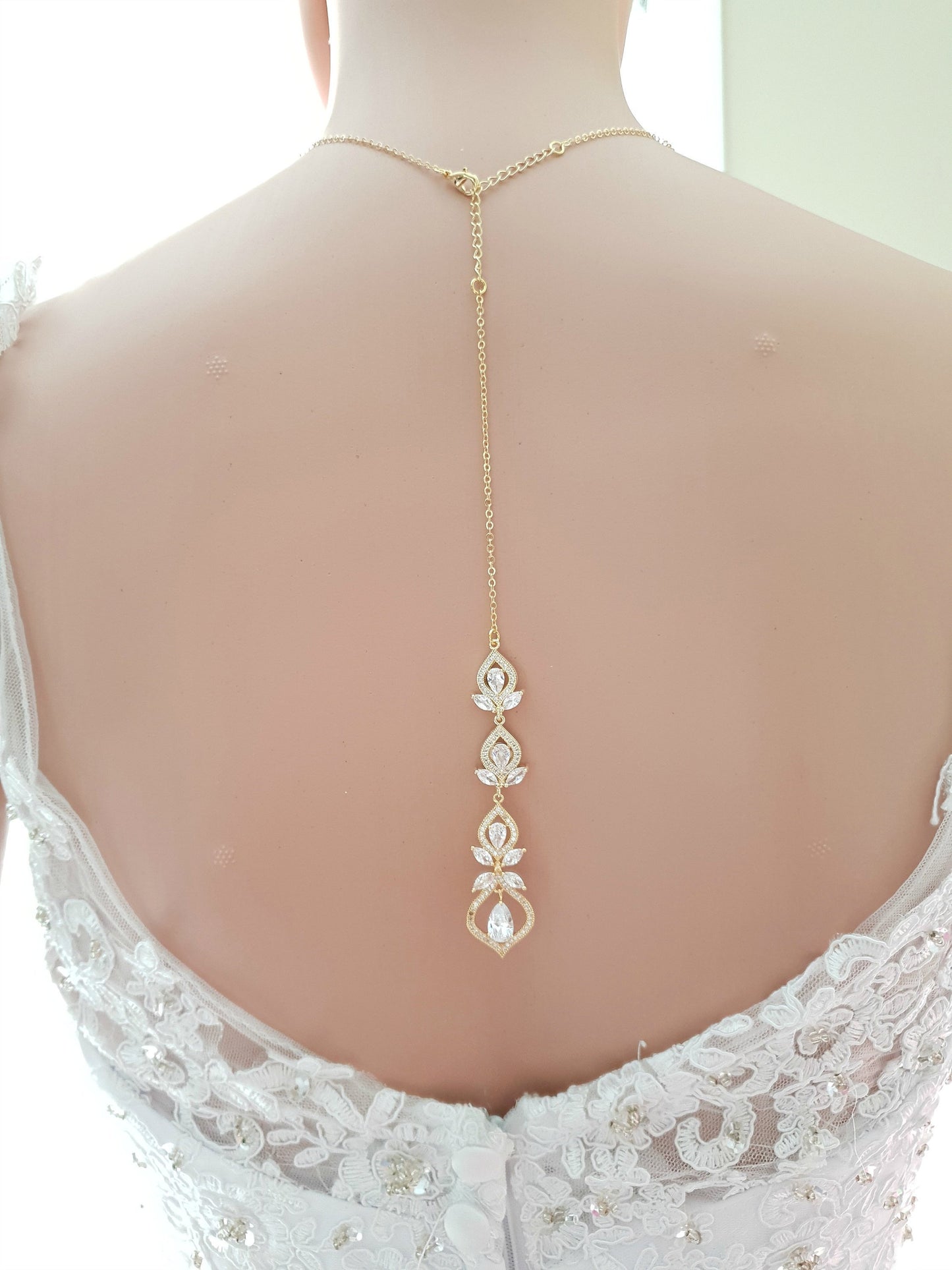 Crystal Gold Wedding Necklace & Back Jewelry-Meghan - PoetryDesigns