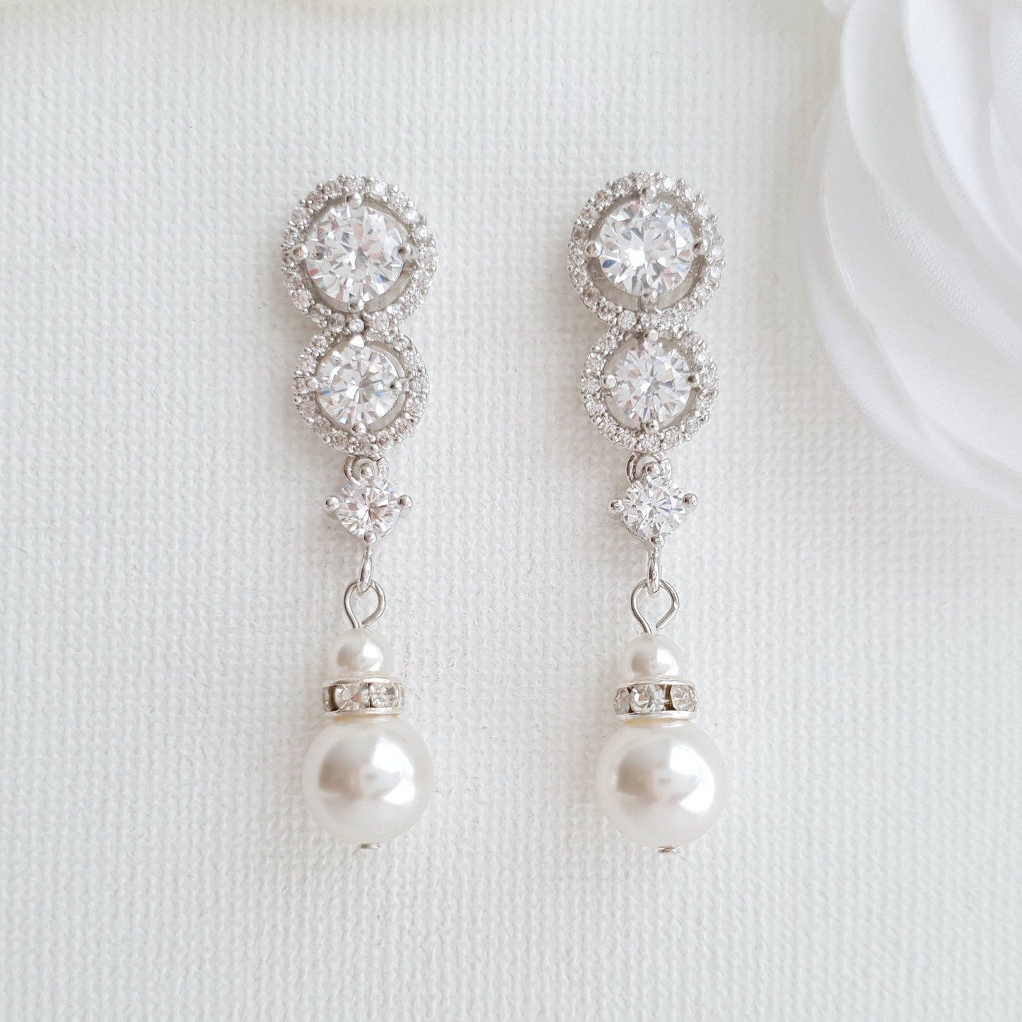 Swarovski Pearl Drop Bridal Earrings- Sarah - PoetryDesigns