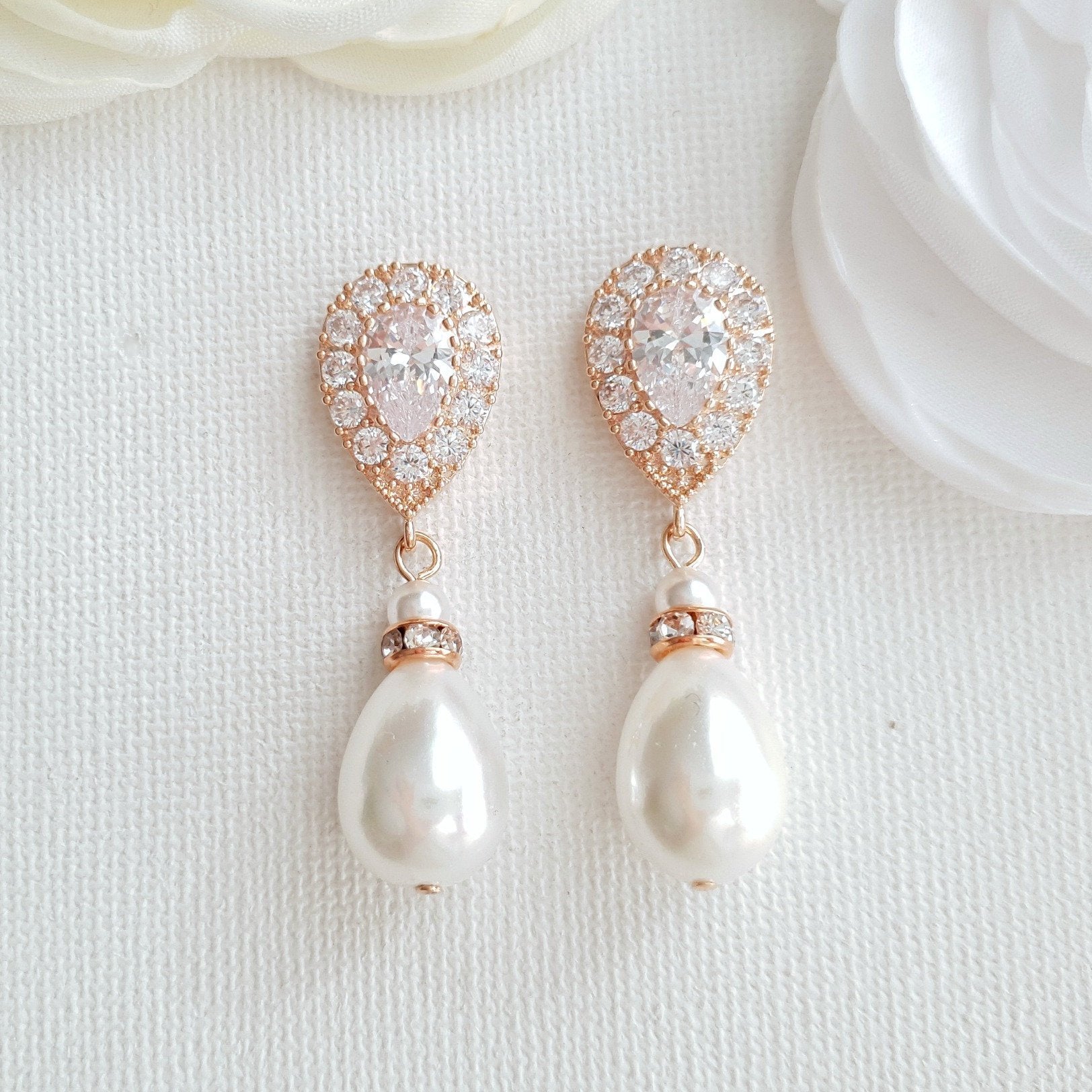Rose Gold Pearl Earrings- Poetry Designs