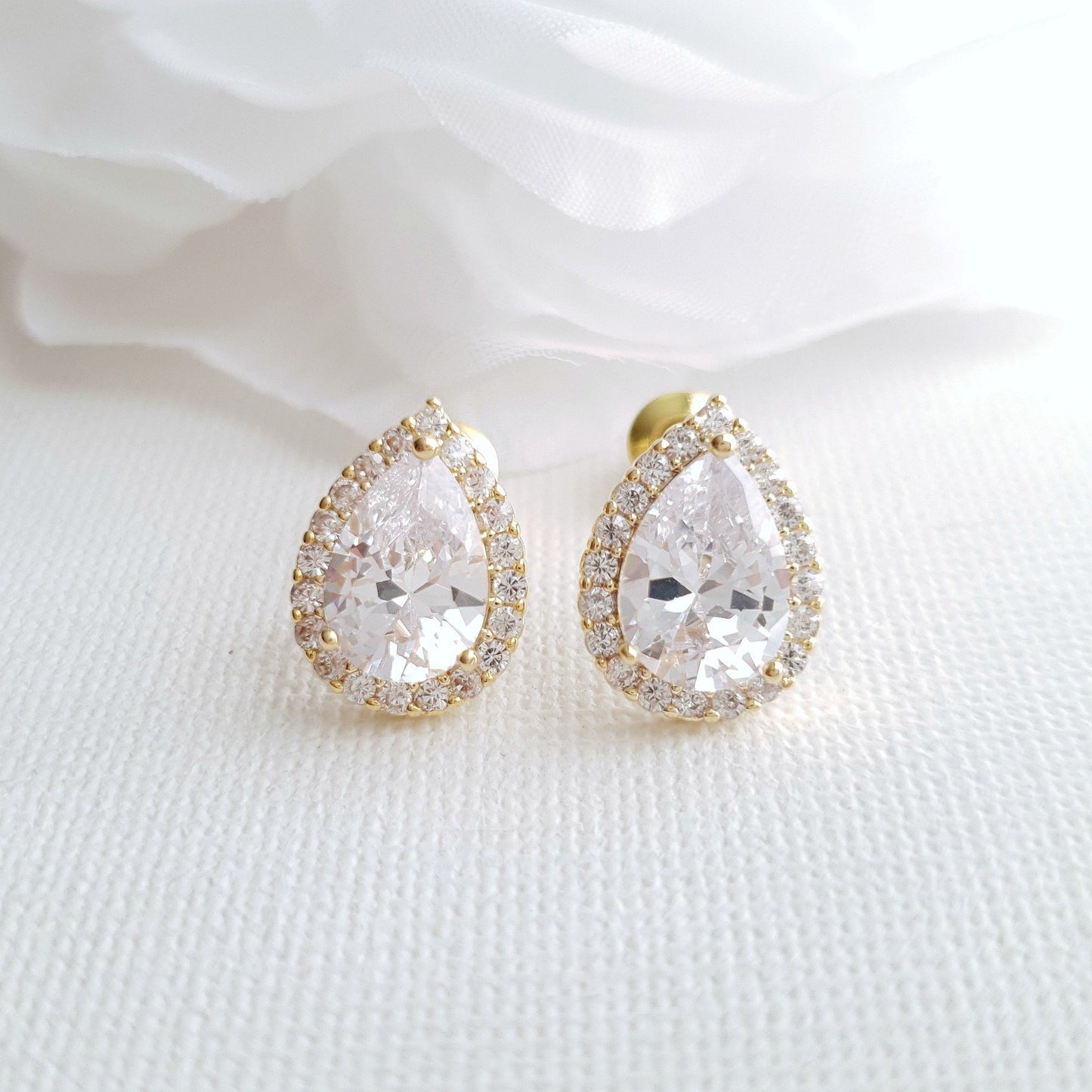 Gold Teardrop Stud Earrings- Emma - PoetryDesigns