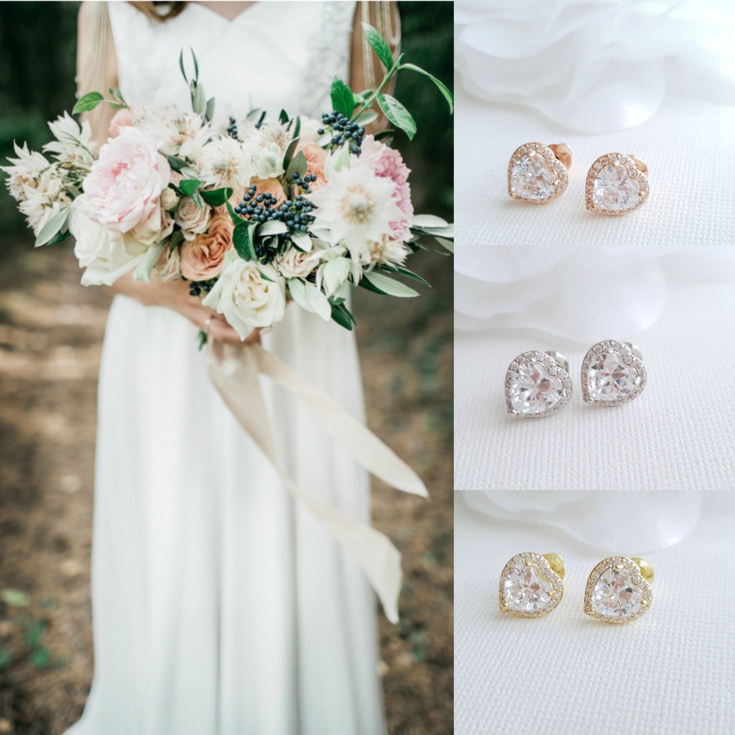 Heart Earrings in Silver, Gold and Rose gold