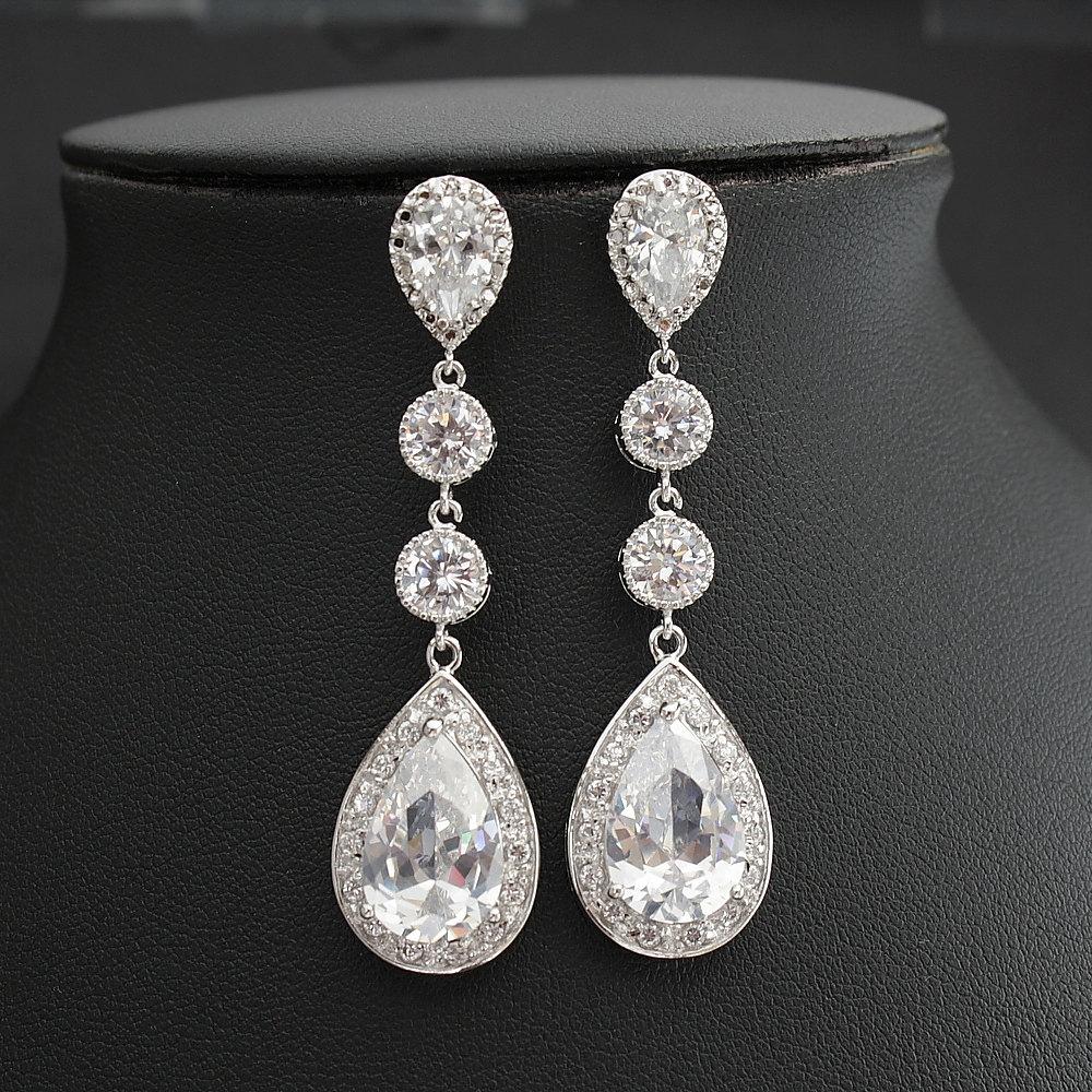 2.25 inches or 2 2/8 of inch Long earrings for Brides in Cubic Zirconia- Poetry Designs