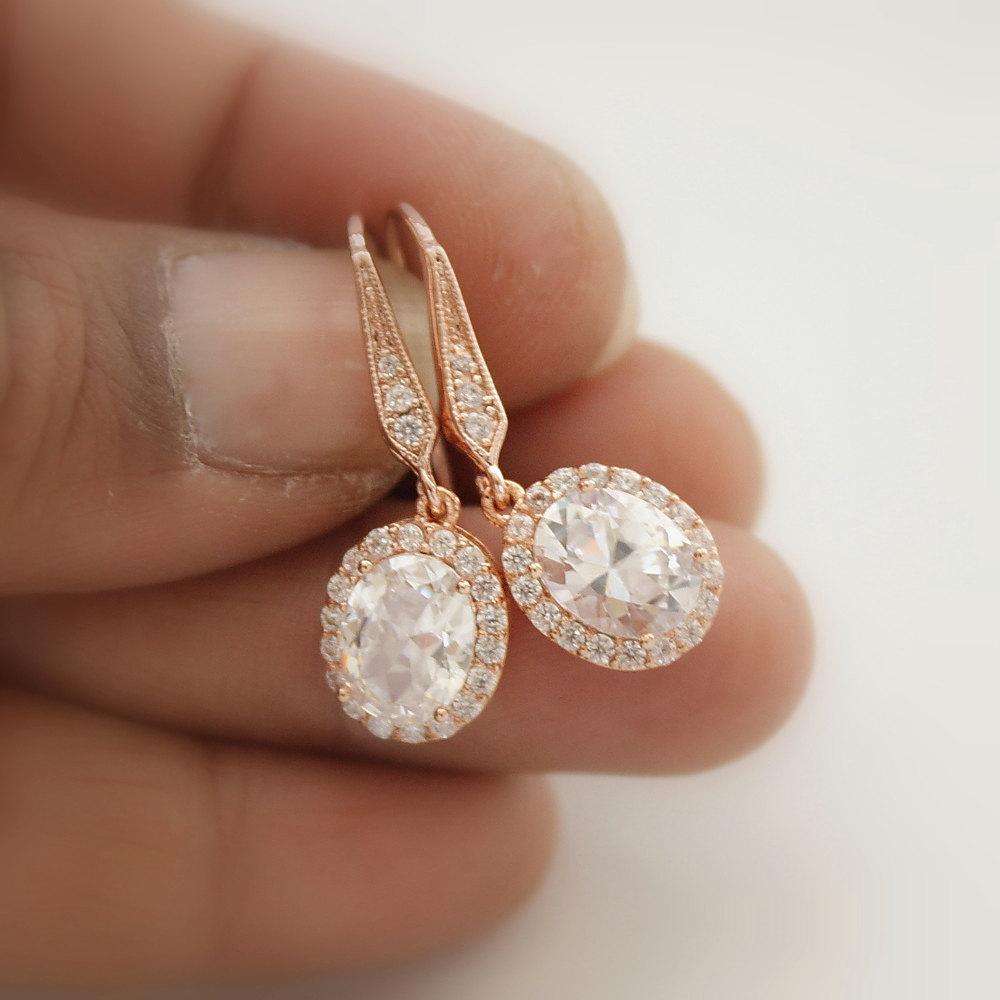 oval rose gold dangle earrings