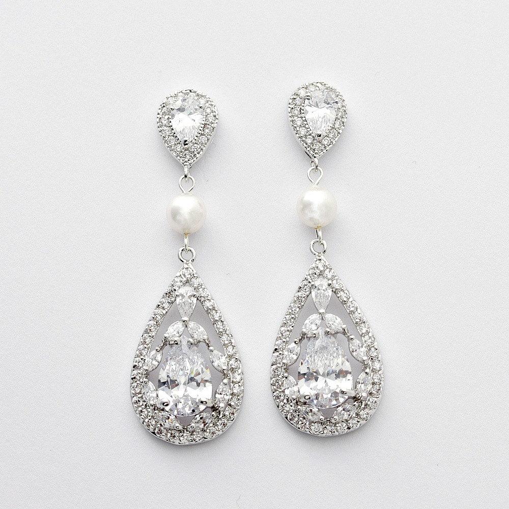 Pearl and Crystal Teardrop Earrings