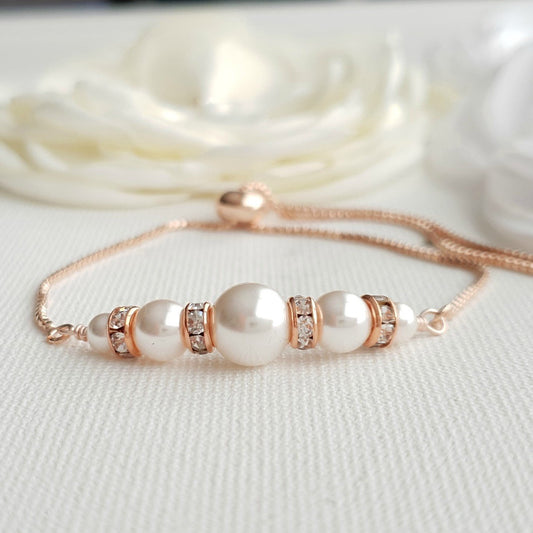 Rose Gold Pearl Bridal Bracelet- Ava - PoetryDesigns