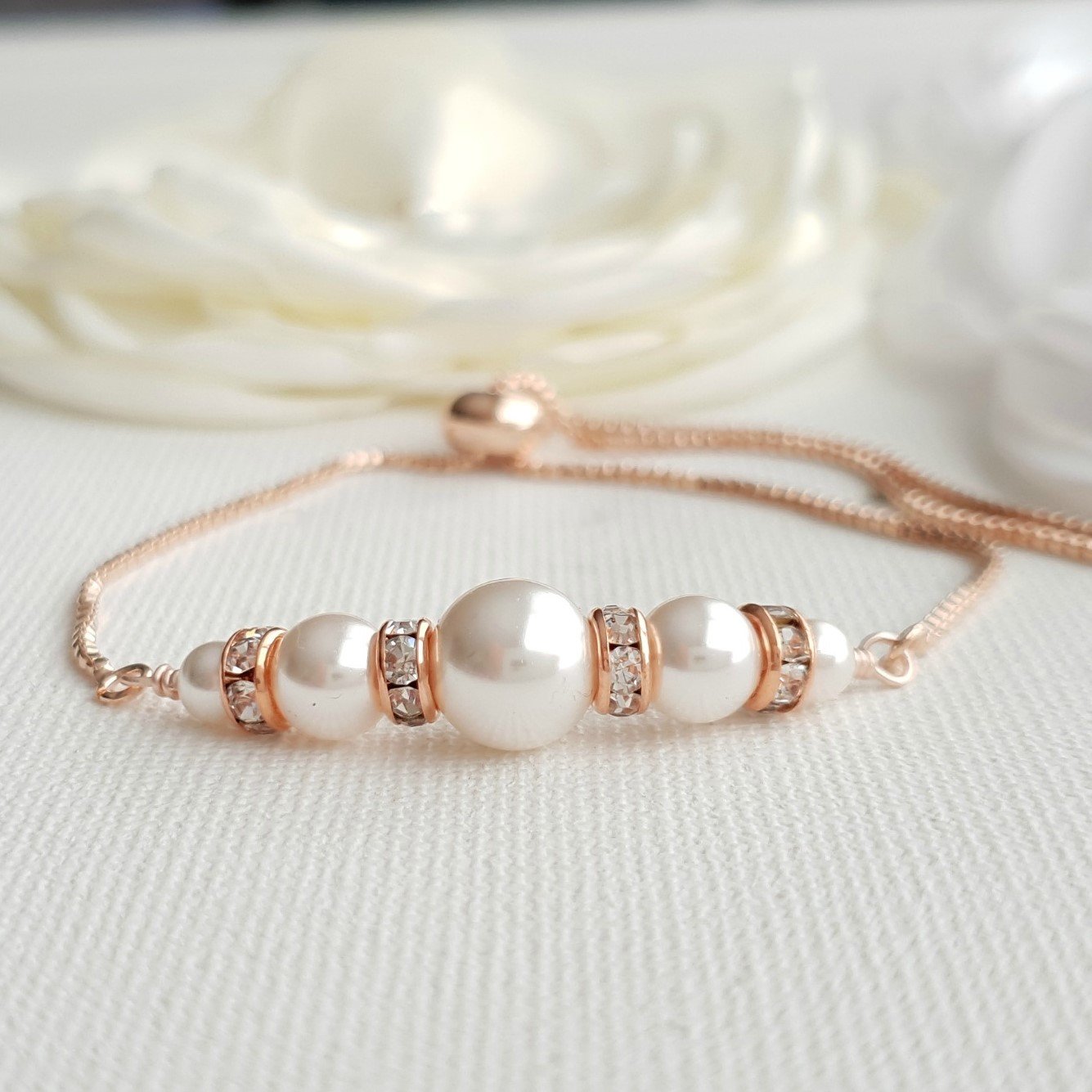 Rose gold Adjustable Pearl Bracelet with Sliders