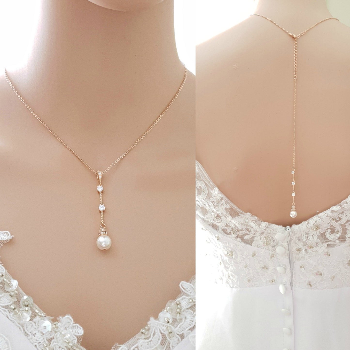 Rose Gold Backdrop Wedding Necklace-Ginger - PoetryDesigns