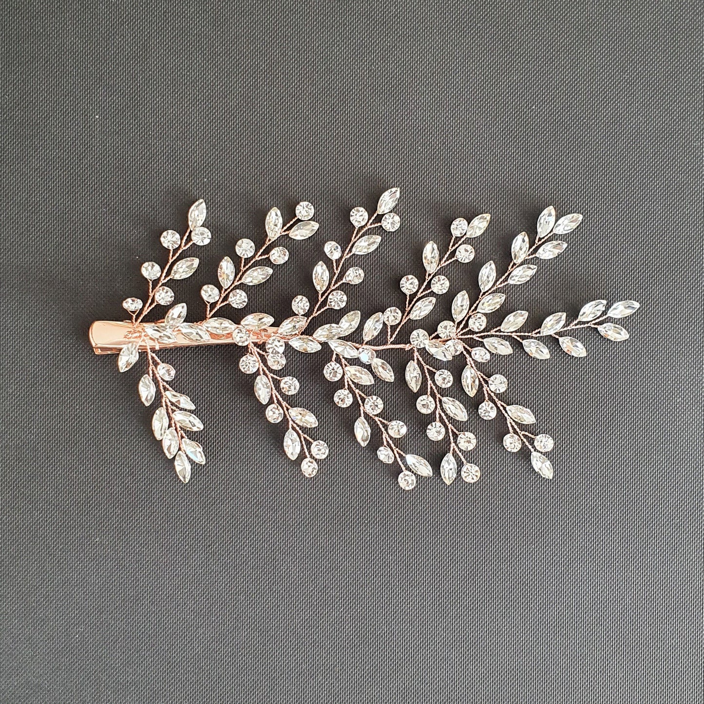 Bridal Hair Clip with Tiny Crystal Leaves-Fern