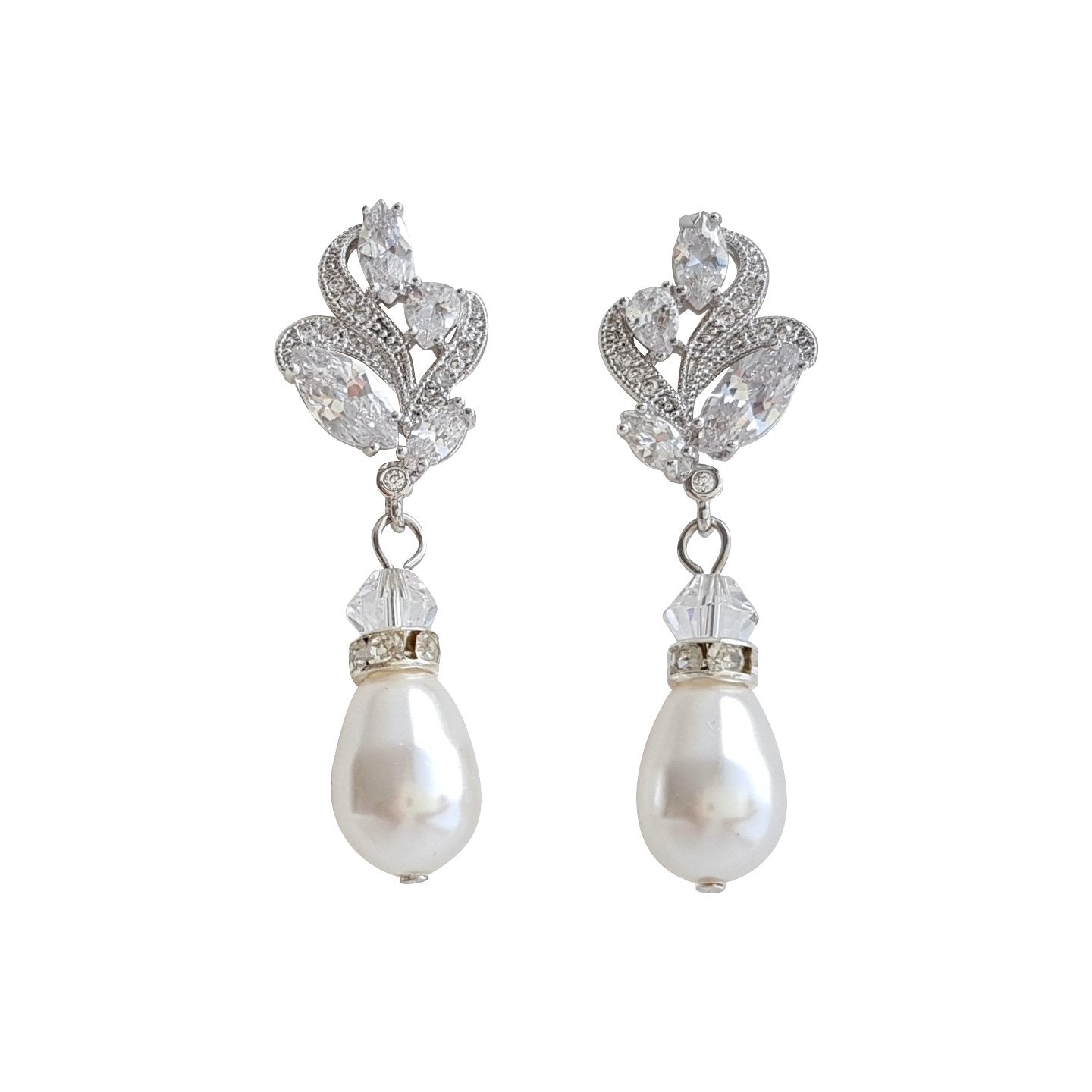 Teardrop Pearl Pendant Set in Silver for Weddings-Wavy